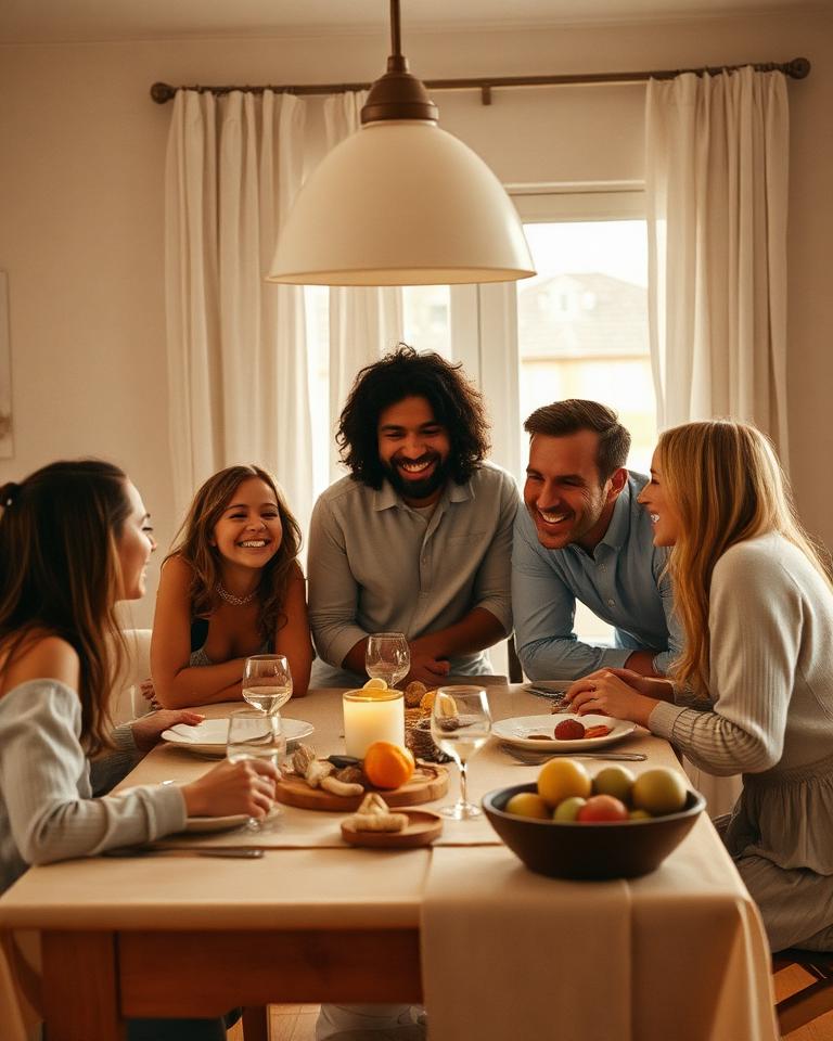 Une famille réunie et rieuse autour d'une table