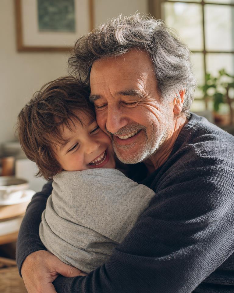 Un grand-père souriant avec son petit-enfant